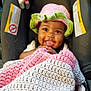 Apple joined the competition — help win amazing prizes! baby, big_eyes, car_seat, car_seat_strap, child, close_up, cozy, crochet_hat, cute, fabric_texture, green, hands, happy, infant, knitted_blanket, pink, plush_toy, portrait, smiling, tongue_out
