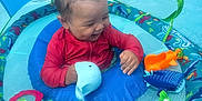 Grayson joined the competition — help win amazing prizes! toddler, pool, inflatable, float, water, toy, child, smile, baby, outdoor, play, curly_hair, red_shirt, blue, sunshade, fun, summer, splash, colorful, swimming