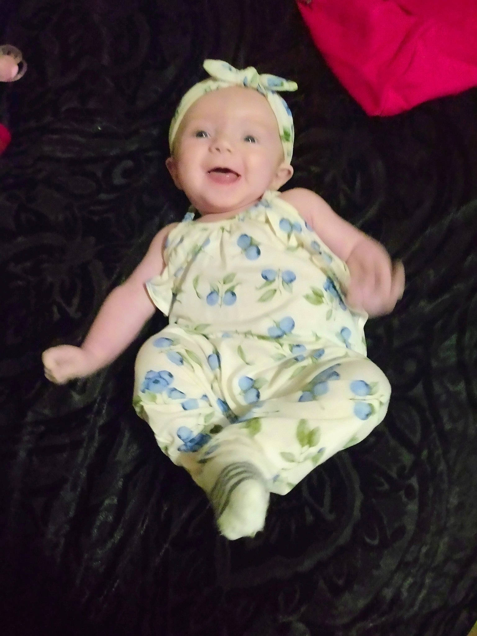 Addison is registered to the contest to win money with this photo: baby, baby_toddler_clothing, cheek, child, eye, facial_expression, flash_photography, fun, grass, hairstyle, happy, headgear, headwear, iris, person, pink, skin, sleeve, smile, standing