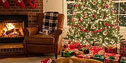 Charleigh joined the competition — help win amazing prizes! blanket, brown, chair, christmas_tree, cozy, decorations, dog, festive, fireplace, green, holiday, living_room, presents, red, relaxation, santa_hat, sleeping, stockings, warmth, window