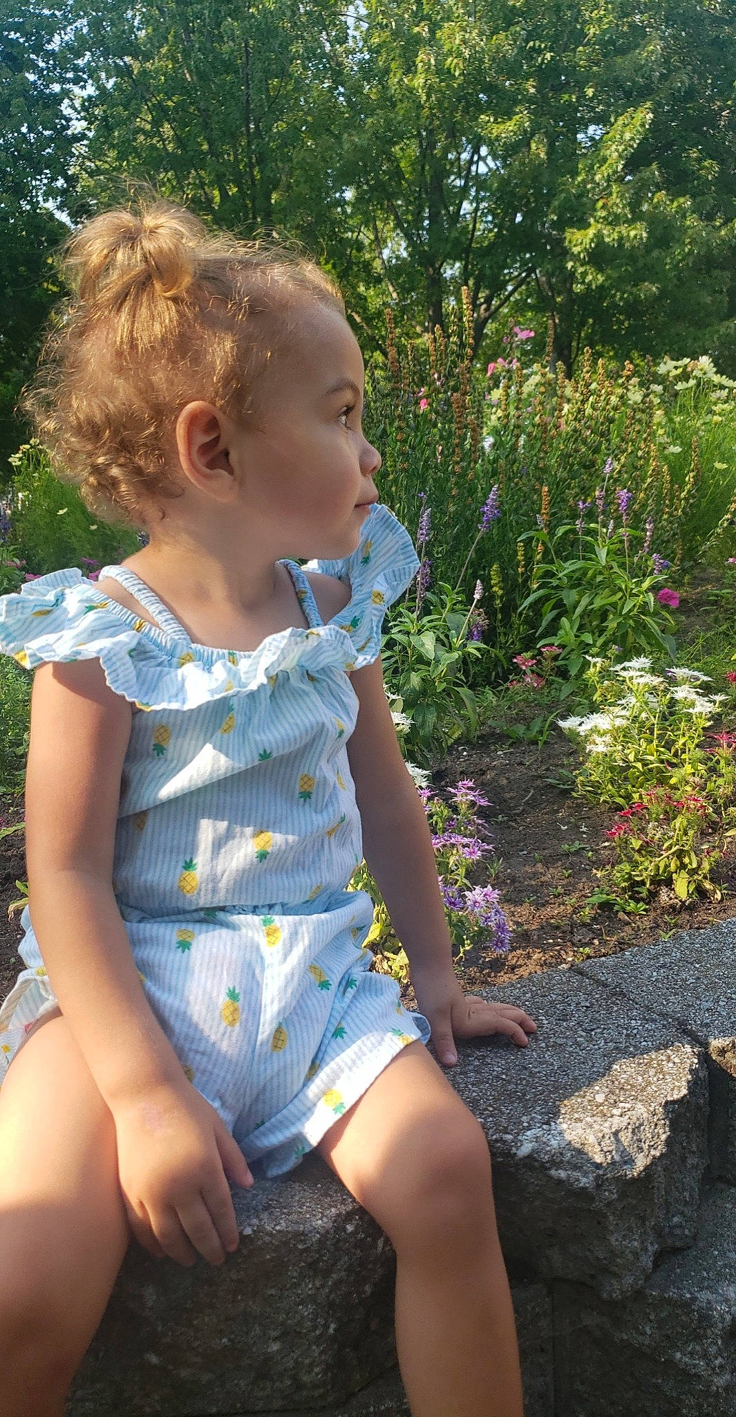 Norah a rejoint le concours — aidez-le/la à gagner de superbes lots ! baby_toddler_clothing, botany, dress, face, flower, fun, grass, grass_family, hair, head, human_body, iris, leaf, leisure, people_in_nature, person, plant, sunlight, thigh, toddler