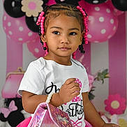 Tyaisia joined the competition — help win amazing prizes! child, toddler, birthday, pink, tutu, braids, beads, purse, balloons, party, celebration, white_shirt, decorations, polka_dots, smile, cute, portrait, indoor, fashion, happy