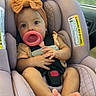 Hyacinth joined the competition — help win amazing prizes! baby, car_seat, pacifier, headband, infant, child, seatbelt, car_interior, cute, small_feet, orange_bow, pink_pacifier, curious_eyes, sitting, safety, car_window, soft_cushion, infant_clothing, child_protection, portrait