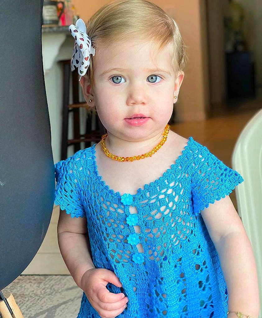 Elisa joined the competition — help win amazing prizes! aqua, azure, baby_toddler_clothing, blue, day_dress, dress, electric_blue, event, fashion_design, hairstyle, happy, jewellery, neck, necklace, person, pink, skin, sleeve, smile, textile