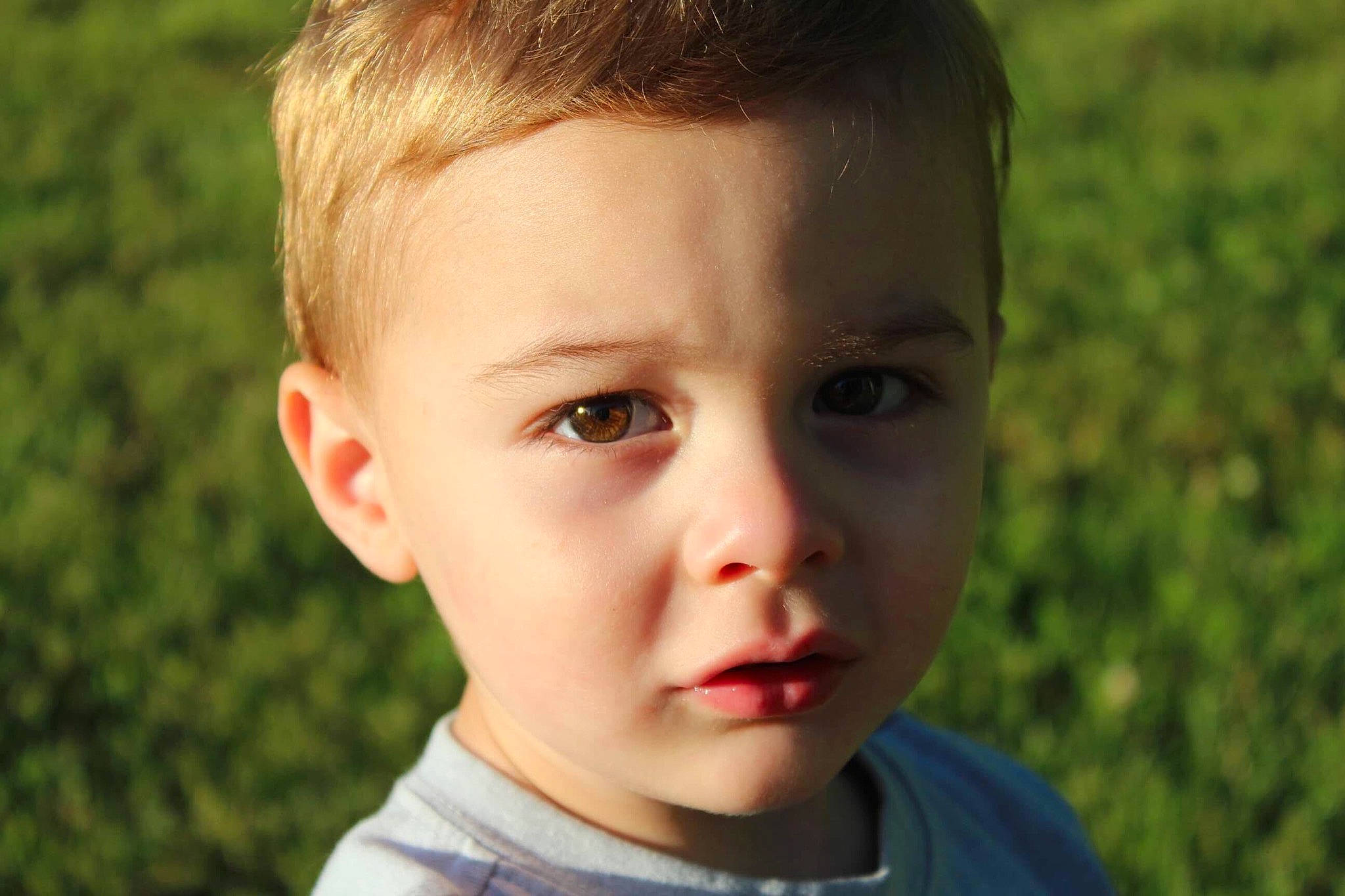 Greyson joined the competition — help win amazing prizes! cheek, child, chin, close_up, ear, eye, face, facial_expression, forehead, grass, hair, hairstyle, head, lip, male, nose, organ, person, skin, summer