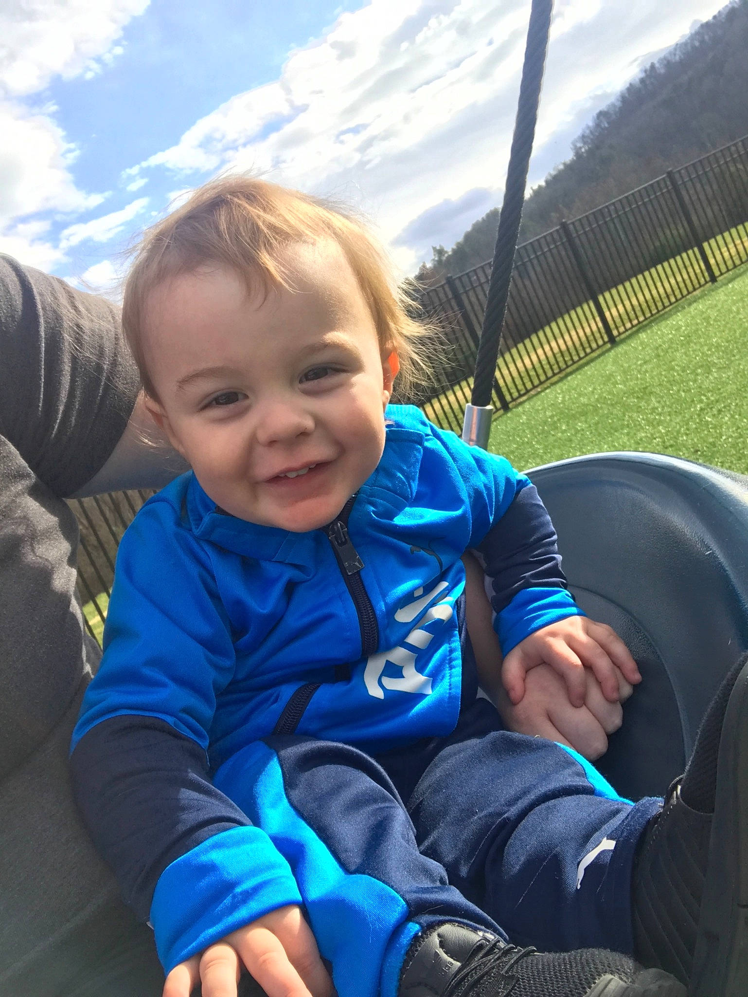 Greyson joined the competition — help win amazing prizes! baby_carriage, baby_products, blue, boy, car, child, cool, day, emotion, facial_expression, fun, joy, leisure, person, play, product, recreation, sitting, smile, toddler