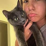 Grey Grey joined the competition — help win amazing prizes! animal, bond, cat, closeup, companion, domestic, expression, eyes, face, fur, gray_cat, hand, holding, indoor, person, pet, portrait, pout, warm_lighting, young_adult