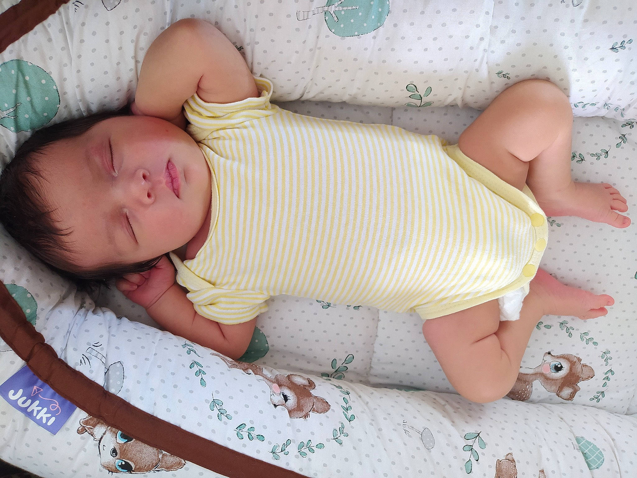 Luna participe au concours pour gagner de l'argent avec cette photo : arm, baby, baby_sleeping, baby_toddler_clothing, child, comfort, finger, grass, hand, headgear, human_body, joint, leg, linens, person, pink, product, skin, sleeve, textile