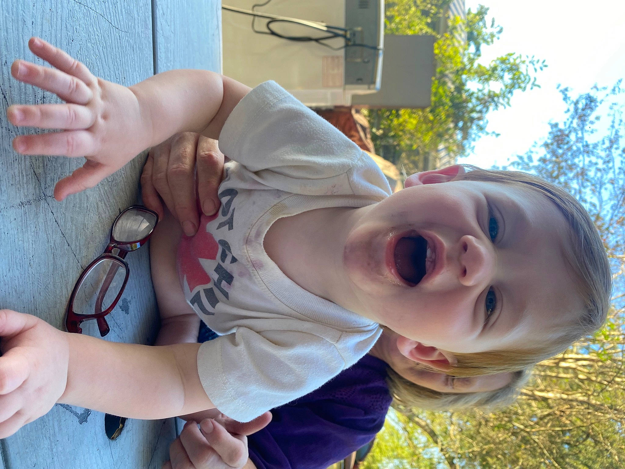 Corbett joined the competition — help win amazing prizes! arm, elbow, eyewear, finger, fun, gesture, grass, happy, human_body, leisure, mouth, person, photograph, plant, skin, smile, summer, thumb, toddler, tree