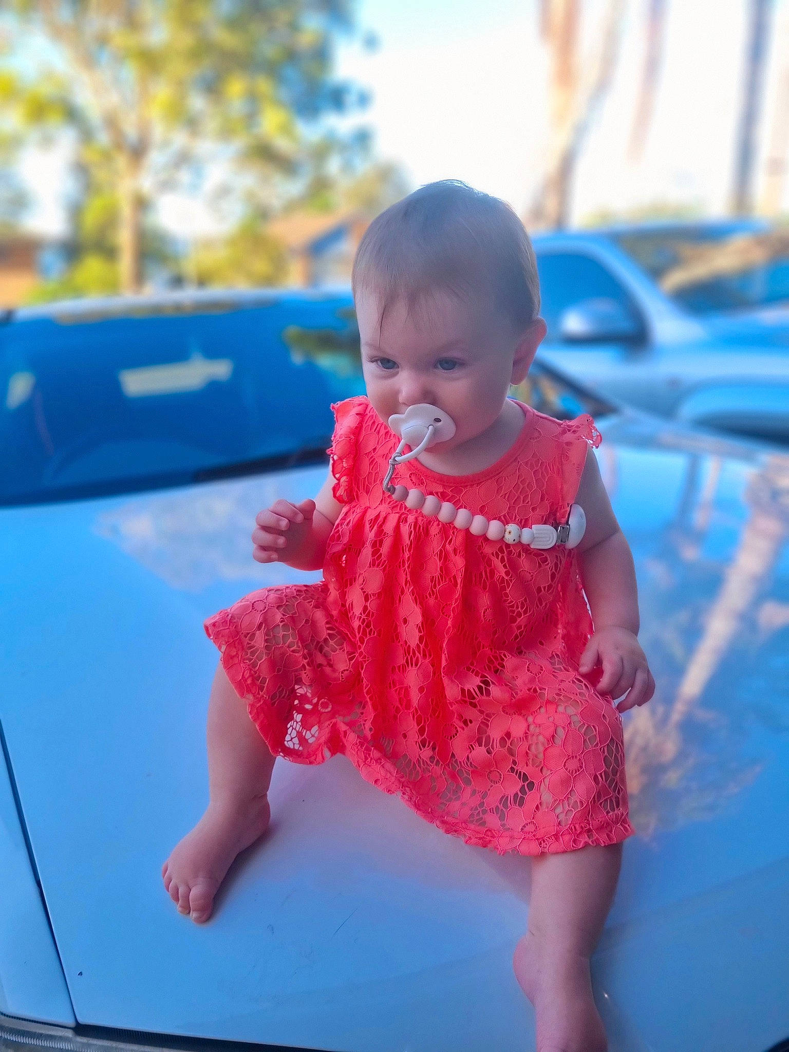 Cleo joined the competition — help win amazing prizes! azure, baby_toddler_clothing, blue, bumper, car, child, day_dress, electric_blue, fun, happy, hood, human_leg, leisure, magenta, motor_vehicle, person, recreation, red, skin, toddler