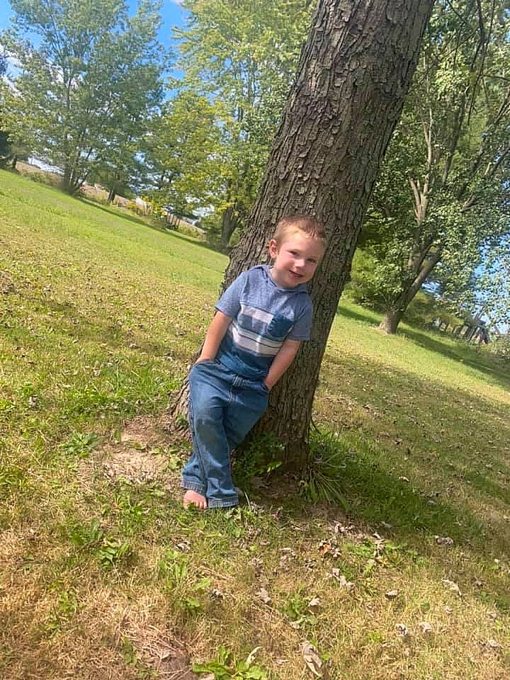 Corbyn is registered to the contest to win money with this photo: branch, denim, forest, fun, grass, grassland, happy, jeans, joy, landscape, leg, leisure, meadow, people_in_nature, person, plant, recreation, soil, toddler, tree