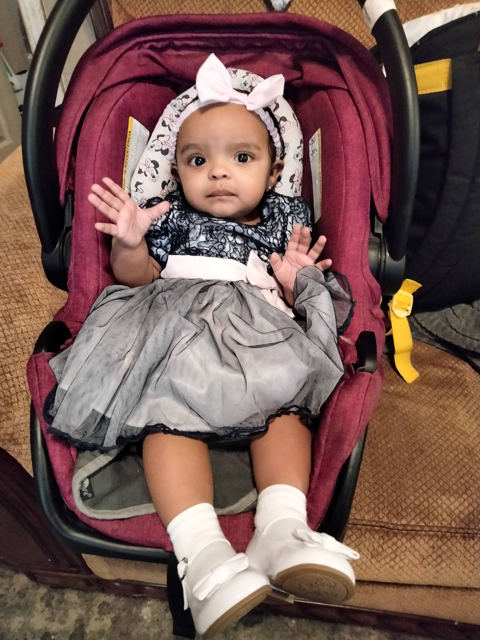 Alicia joined the competition — help win amazing prizes! baby, baby_carriage, baby_products, baby_toddler_clothing, chair, cheek, child, comfort, dress, face, fun, happy, iris, mammal, person, pink, product, purple, sitting, skin