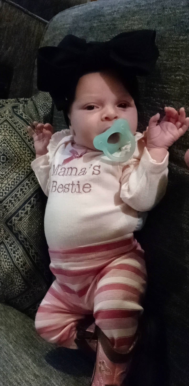 Makenna joined the competition — help win amazing prizes! baby, baby_toddler_clothing, cheek, chin, eye, eyebrow, eyelash, face, gesture, hair, hairstyle, hand, happy, head, lip, mouth, nose, person, product, skin