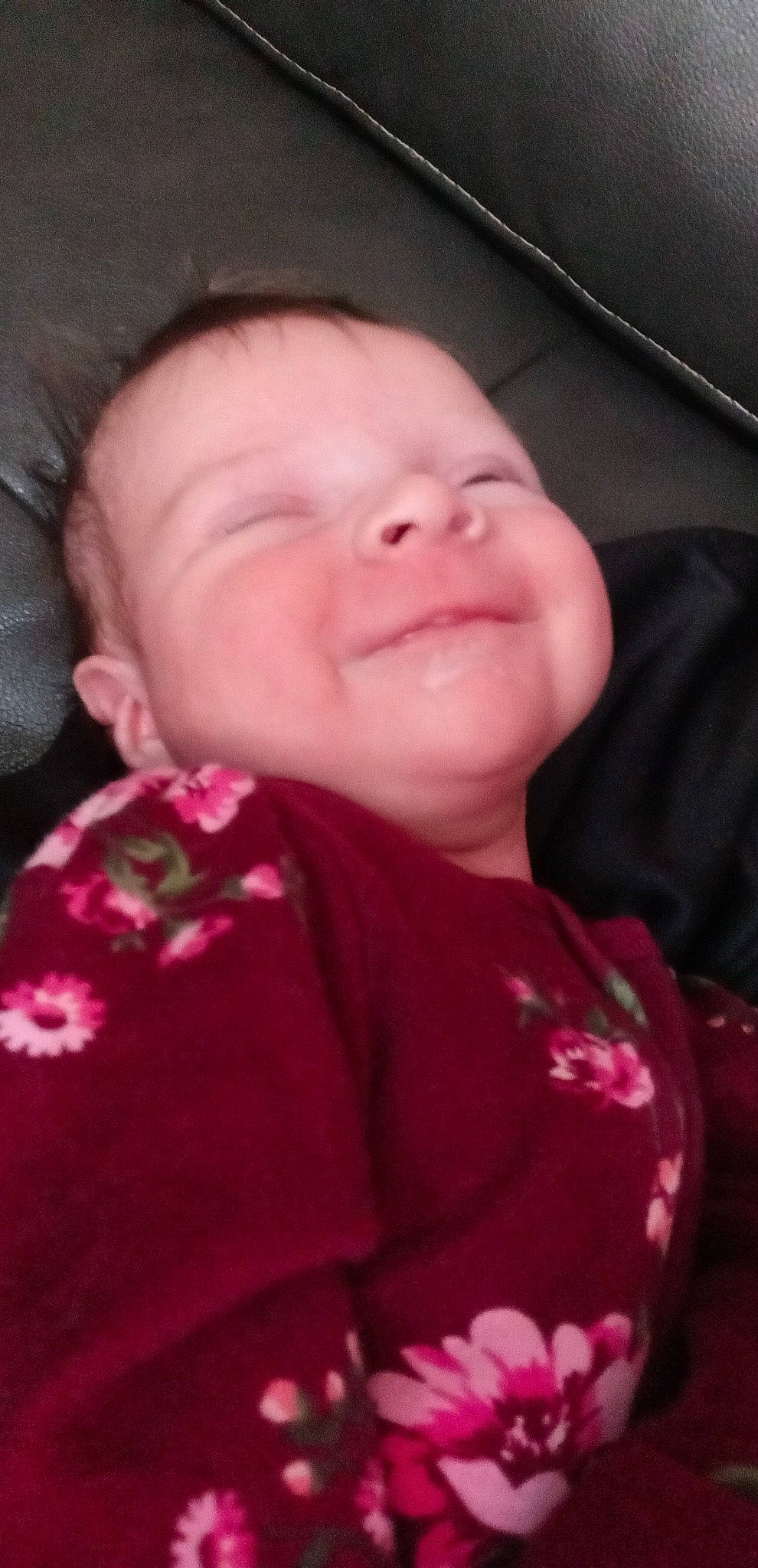 Makenna is registered to the contest to win money with this photo: baby, cheek, child, chin, comfort, cool, ear, fun, happy, jaw, joy, lip, magenta, mouth, nose, person, pink, skin, sleeve, smile