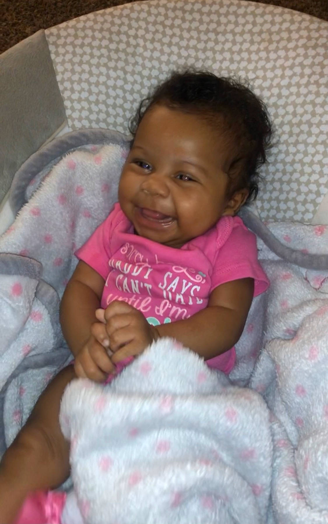 Kemoni is registered to the contest to win money with this photo: baby, baby_products, baby_toddler_clothing, cheek, child, comfort, finger, joy, linens, nail, person, pink, skin, textile, toddler