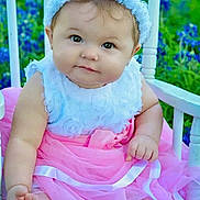 Isabelle joined the competition — help win amazing prizes! baby, child, bunny_ears, pink_skirt, white_top, rocking_chair, outdoor, flowers, blue_flowers, cute, adorable, portrait, sitting, curious, baby_girl, headband, nature, greenery, soft_fabric, smiling