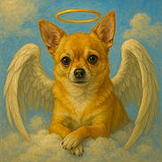 Nala joined the competition — help win amazing prizes! chihuahua, dog, angel, wings, halo, clouds, portrait, cute, animal, pet, fur, ears, sky, fluffy, peaceful, illustration, fantasy, mythical, adorable, serene