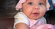 Nelsy is registered to the contest to win money with this photo: baby, infant, child, portrait, face, smiling, happy, pink, bonnet, hat, dress, clothing, sitting, indoor, chair, window, close_up, photography, reaching, cute