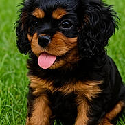 Appy a rejoint le concours — aidez-le/la à gagner de superbes lots ! adorable, animal, black, brown, cute, dog, eyes, fluffy, fur, grass, nose, outdoor, paw, pet, portrait, puppy, sitting, small, tongue_out, young