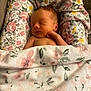 newborn, baby, sleeping, blanket, floral, soft, cozy, infant, peaceful, wrapped, cute, skin, head, hands, indoors, comfort, rest, portrait, child, toddler