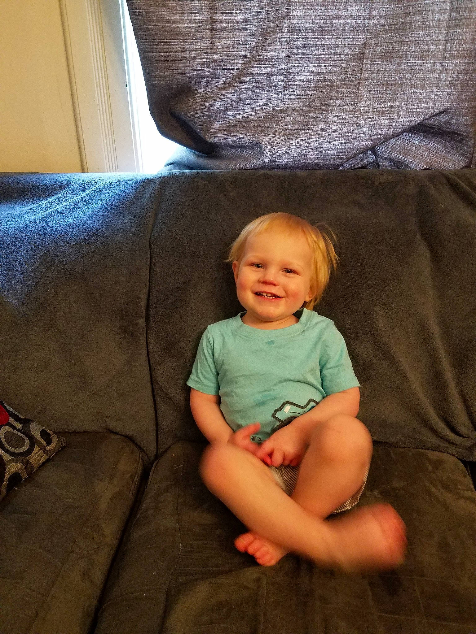 Nicholas joined the competition — help win amazing prizes! arm, baby, child, comfort, couch, furniture, joy, leg, person, sitting, toddler