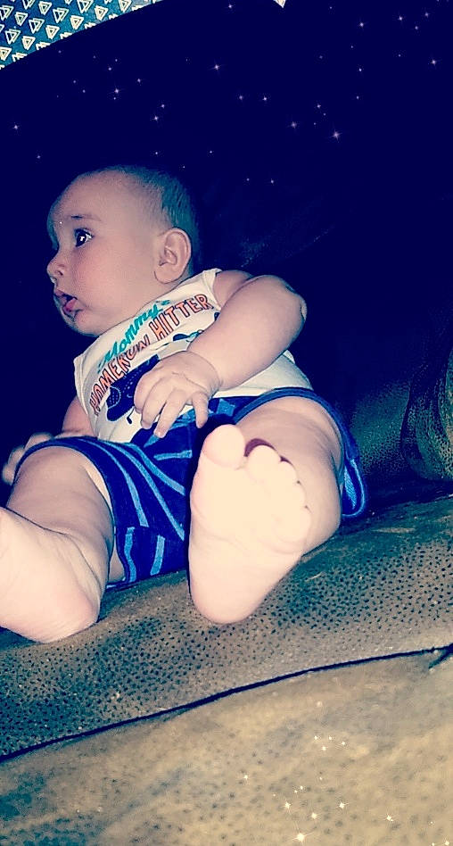 Jaylin is registered to the contest to win money with this photo: arm, baby, blue, cheek, child, cloud, eye, flash_photography, hand, happy, leg, person, photography, sitting, skin, smile, toddler