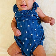 Blakelynn joined the competition — help win amazing prizes! baby, infant, smile, headband, bow, blue_romper, stars, lying_down, blanket, cute, happy, skin, feet, arms, face, child, adorable, soft_texture, newborn, portrait