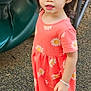 Liana joined the competition — help win amazing prizes! casual_clothing, child, curly_hair, daisy_pattern, daylight, floral_pattern, girl, leggings, orange_dress, outdoor, park, pigtails, play, playground, portrait, shoes, slide, standing, white_shoes, young_child