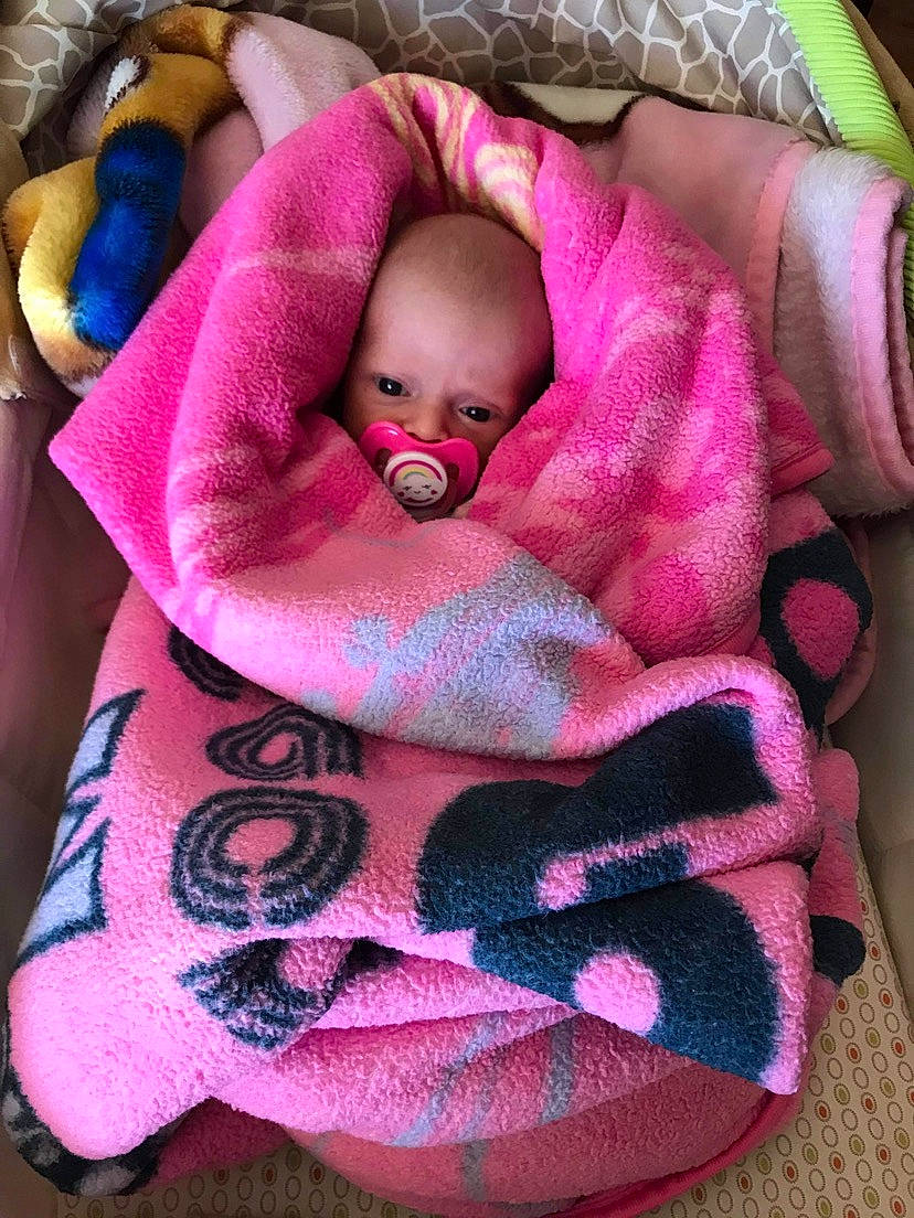 Excella joined the competition — help win amazing prizes! baby, baby_products, baby_sleeping, baby_toddler_clothing, cheek, child, comfort, finger, hand, linens, magenta, nail, pattern, person, pink, product, purple, skin, textile, toddler