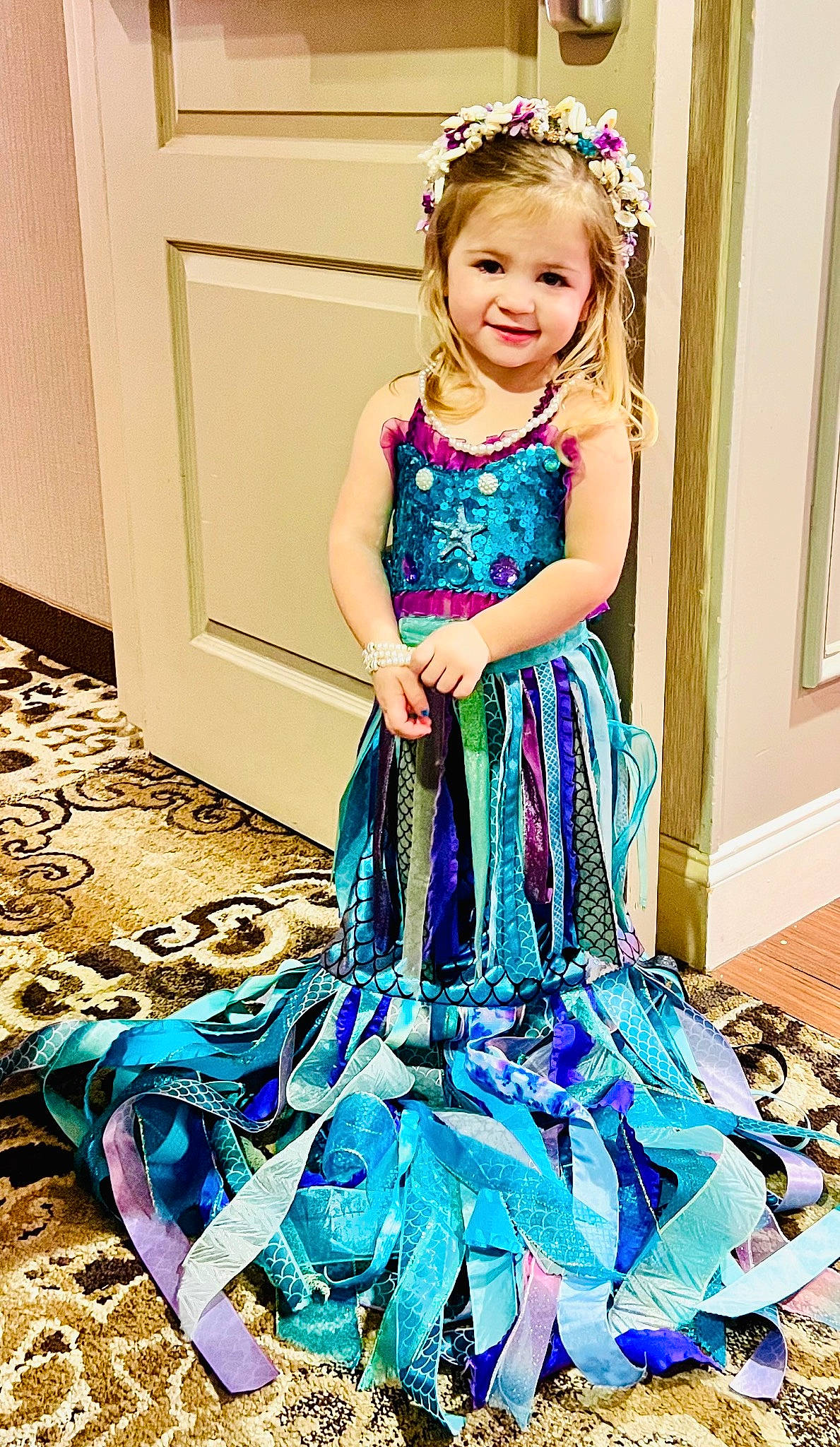 Brooklynn is registered to the contest to win money with this photo: baby_toddler_clothing, blue, clothing, day_dress, dress, electric_blue, event, fashion_design, formal_wear, happy, joy, magenta, one_piece_garment, pattern, person, pink, purple, shoulder, sleeve, smile