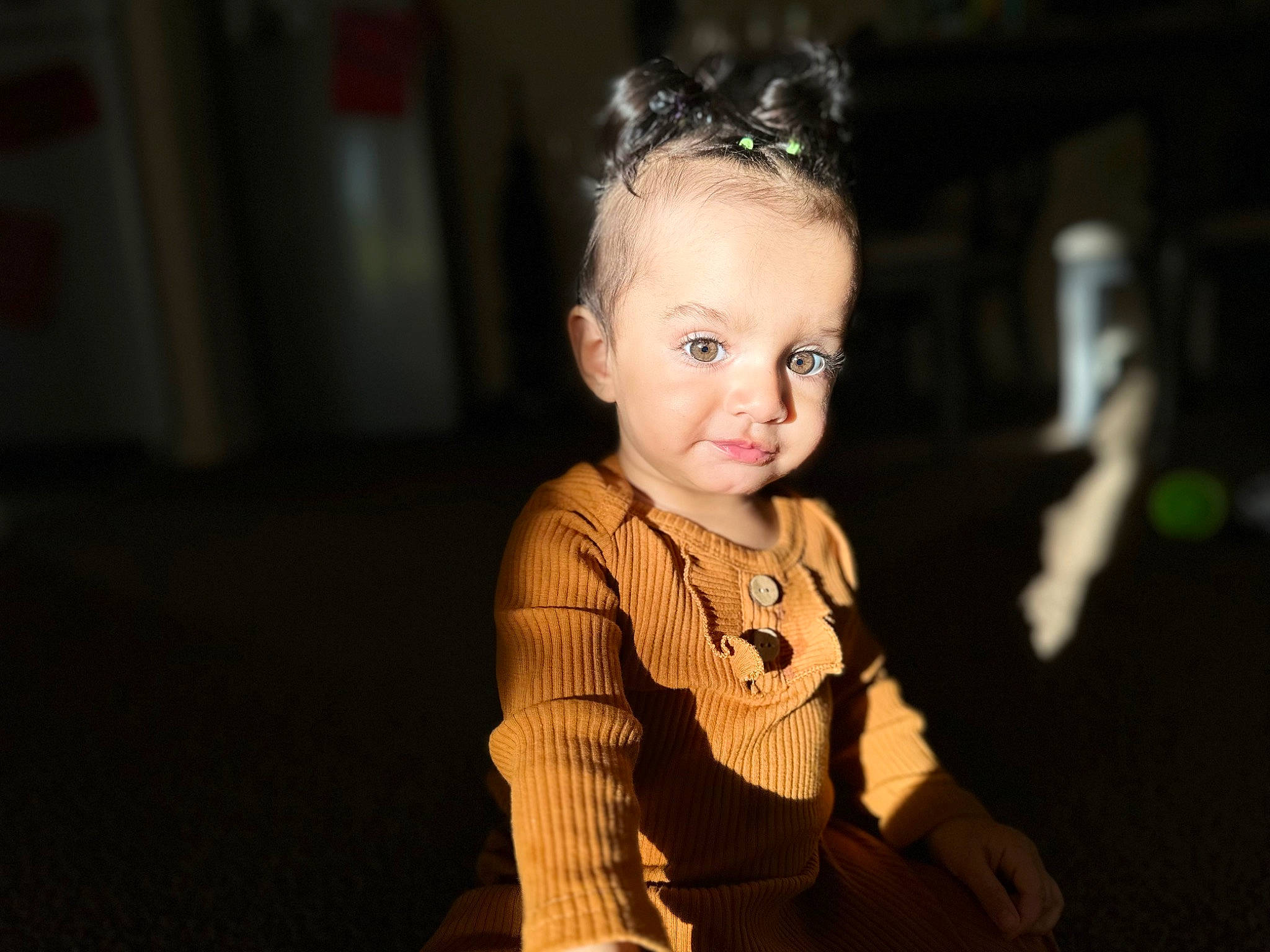 Estella joined the competition — help win amazing prizes! baby_toddler_clothing, cheek, child, dress, embellishment, event, fashion_accessory, flash_photography, flooring, formal_wear, fun, hair_tie, happy, headband, headpiece, person, portrait_photography, sitting, sleeve, smile