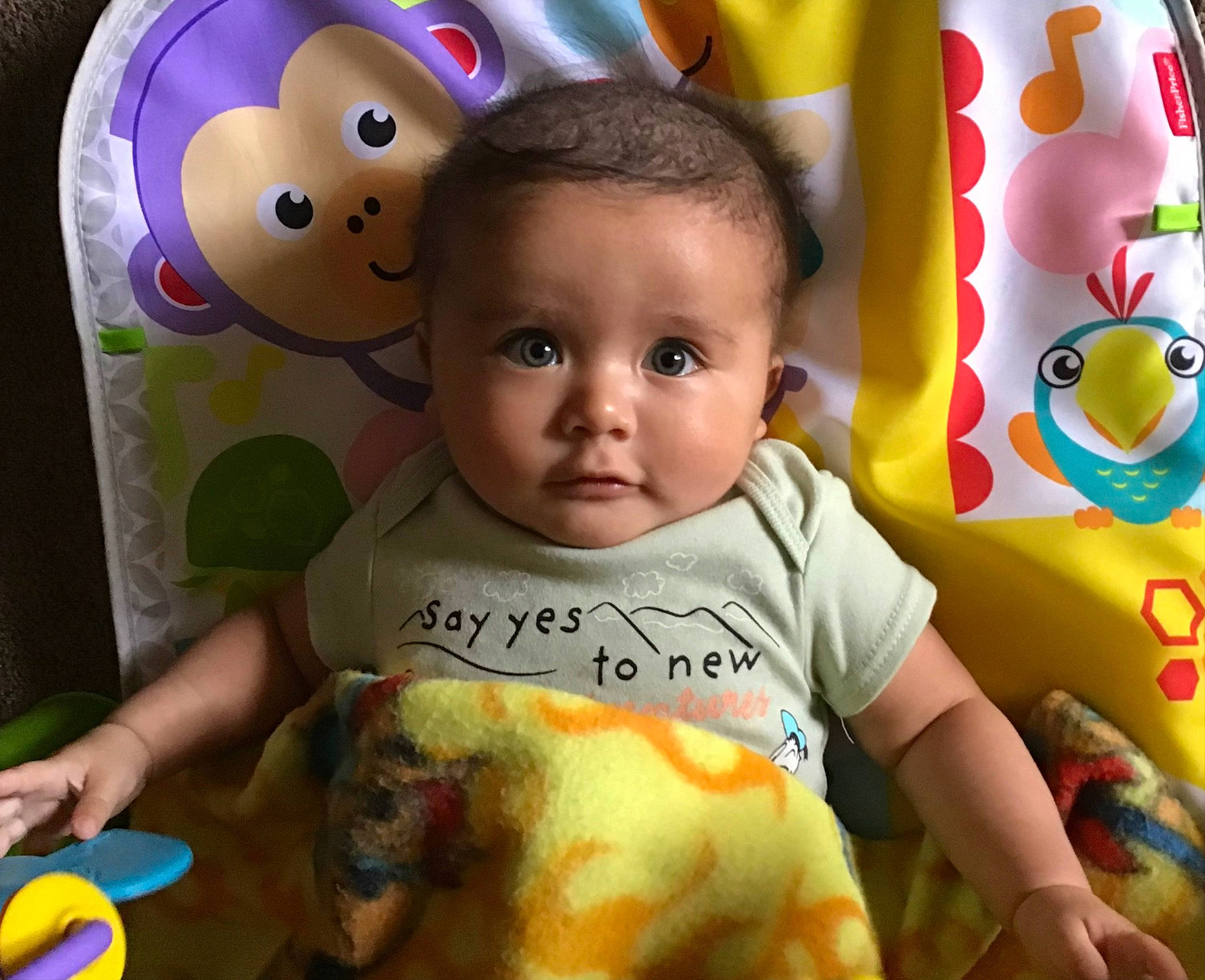 Maverick joined the competition — help win amazing prizes! baby, baby_products, baby_toddler_clothing, cheek, child, comfort_food, face, fun, happy, head, iris, person, play, product, room, snapshot, stuffed_toy, t_shirt, toddler, toy