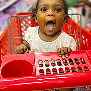 Braighlee joined the competition — help win amazing prizes! aisle, baby, child, clothing, cute, expression, face, foot, grocery, happy, holding, infant, person, retail, shopping, shopping_cart, store, supermarket, surprised, toddler