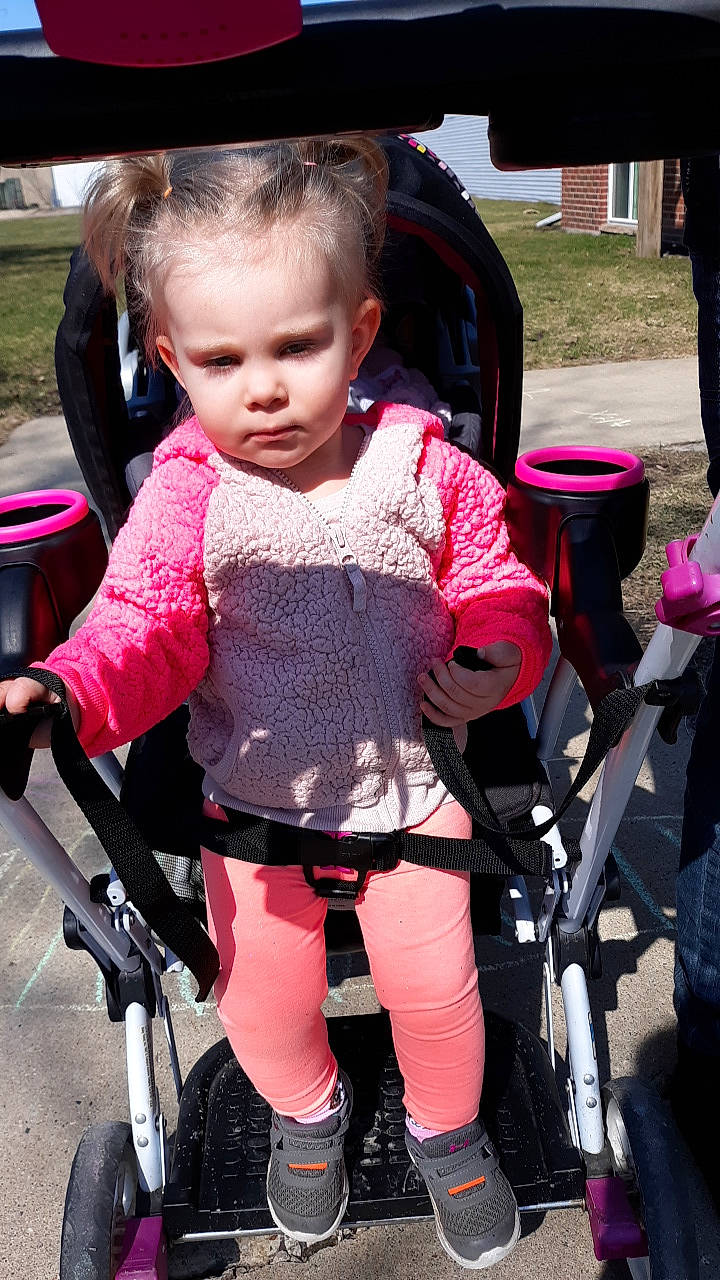 Scarlett joined the competition — help win amazing prizes! baby_carriage, baby_products, child, person, pink, product, toddler, vehicle