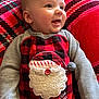 Makai joined the competition — help win amazing prizes! baby, smiling, child, plaid, red, black, blanket, santa, clothing, cozy, cute, infant, happy, portrait, indoor, warm, fabric, sleeves, button, person