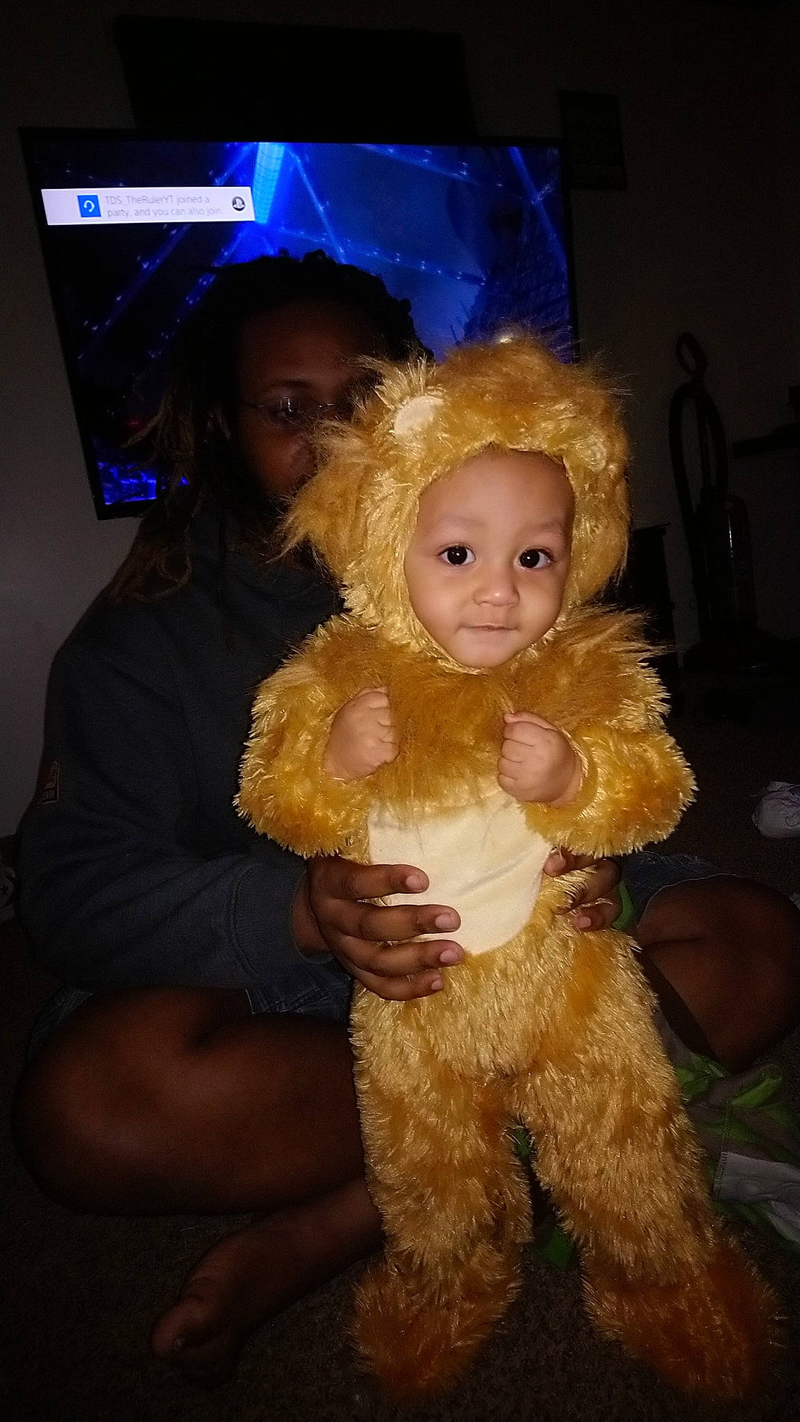 Lyrik is registered to the contest to win money with this photo: child, costume, fun, fur, person, smile, stuffed_toy, teddy_bear, toddler, toy