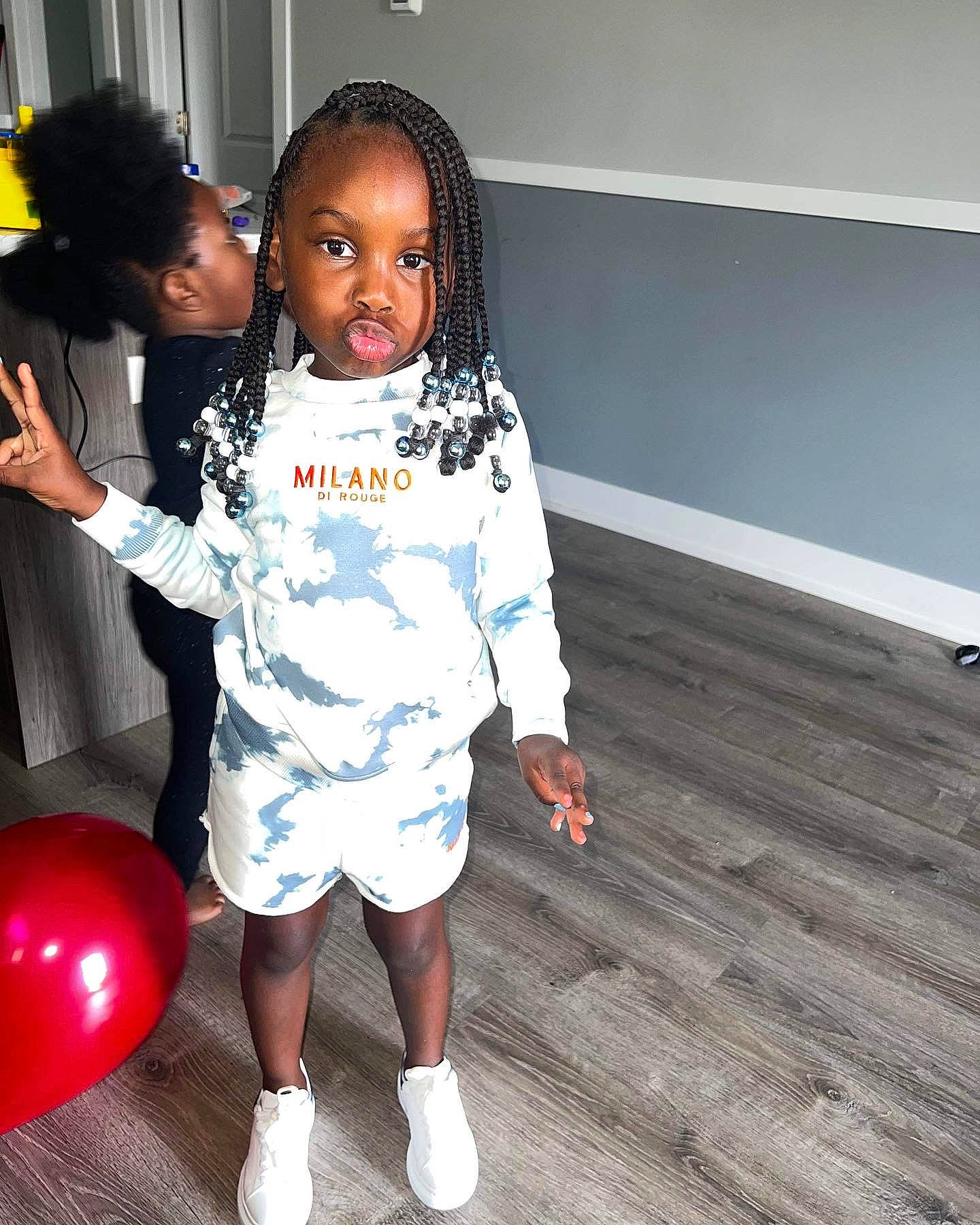 Marianna joined the competition — help win amazing prizes! baby_toddler_clothing, balloon, black_hair, child, event, fashion_design, flooring, fun, hair, happy, hardwood, human_leg, knee, leg, person, room, shorts, sleeve, t_shirt, thigh