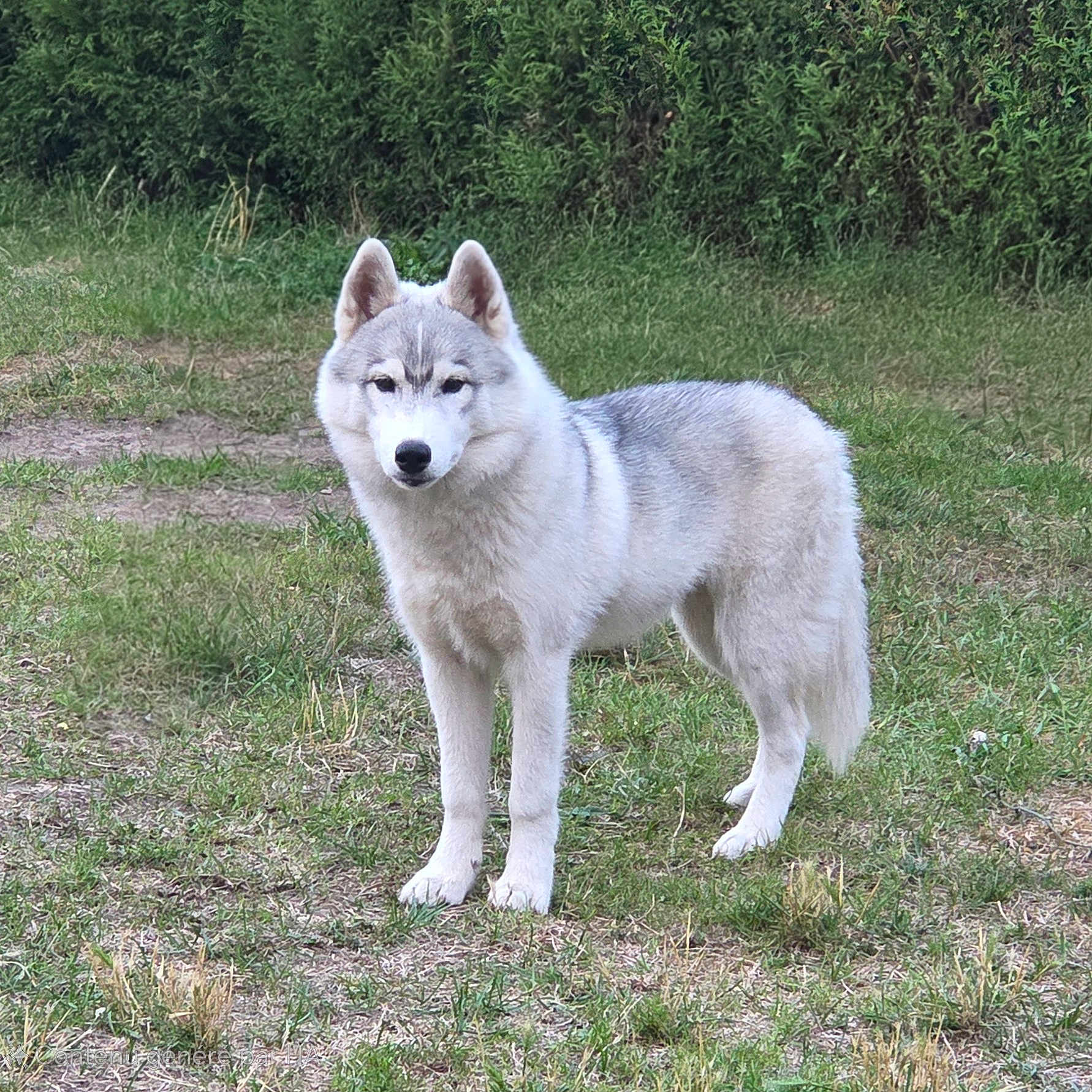 Ares a rejoint le concours — aidez-le/la à gagner de superbes lots ! alert, animal, canine, daylight, dog, ears, field, fur, grass, greenery, husky, mammal, nature, outdoor, park, pet, portrait, standing, tail, wildlife
