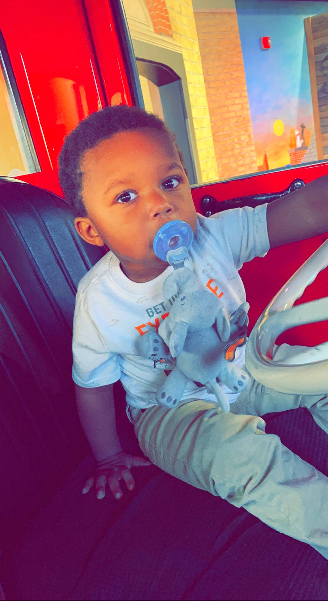 Camren joined the competition — help win amazing prizes! baby, baby_toddler_clothing, carmine, child, comfort, cool, electric_blue, event, facial_expression, finger, fun, happy, leisure, mouth, person, play, red, room, sitting, toddler