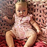Hadleigh Rose is registered to the contest to win money with this photo: adorable, baby, child, chunky_knit_blanket, clothing, cozy, cute, expression, face, feet, hair, heart_clips, indoors, infant, legs, pink_outfit, portrait, sitting, soft_texture, young_child
