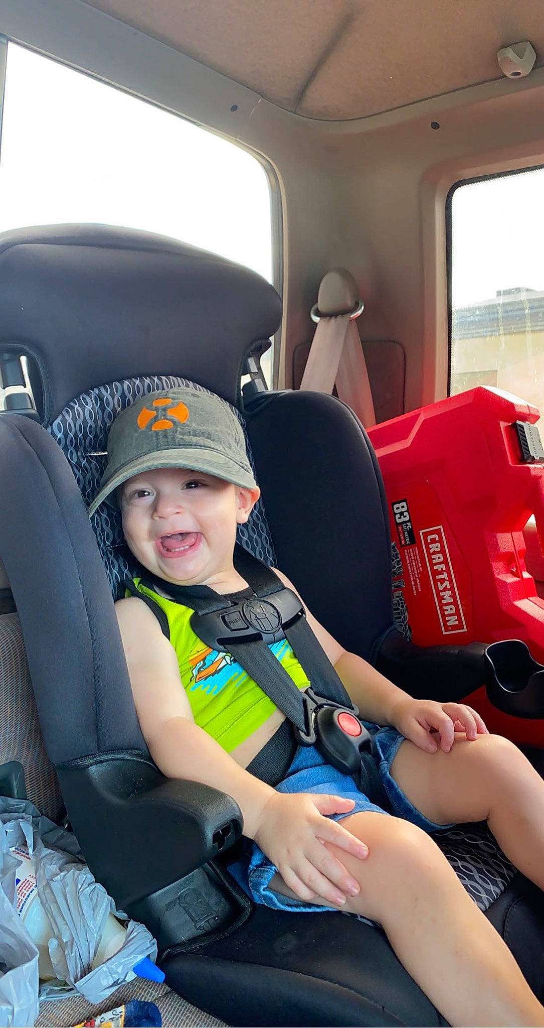 Kody is registered to the contest to win money with this photo: auto_part, automotive_design, car_seat, car_seat_cover, comfort, family_car, fun, head_restraint, headwear, leisure, mode_of_transport, motor_vehicle, person, personal_protective_equipment, recreation, seat_belt, sitting, toddler, travel, vehicle