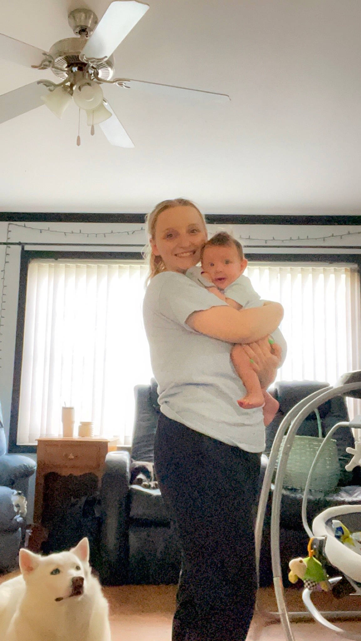 Elijah joined the competition — help win amazing prizes! baby, carnivore, ceiling_fan, chair, comfort, companion_dog, curtain, event, felidae, fun, happy, home_appliance, joy, living_room, mechanical_fan, person, room, sitting, smile, toddler