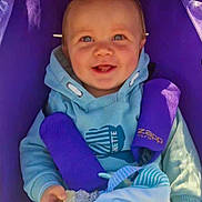 Soënn participe au concours pour gagner de l'argent avec cette photo : baby, child, smiling, blue_eyes, hoodie, purple_stroller, blanket, pacifier, happy, infant, cute, seated, clothing, comfort, baby_accessories, portrait, baby_boy, casual_wear, daylight, closeup