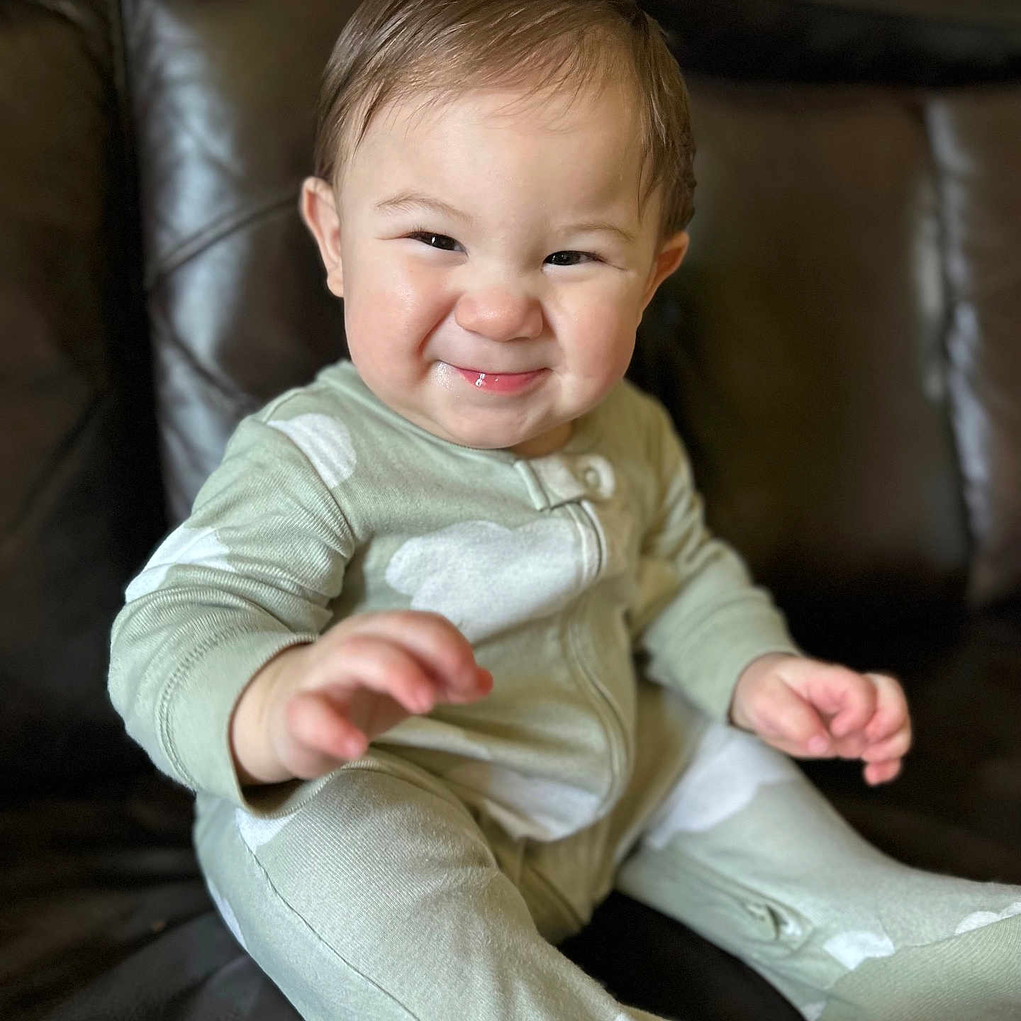 Gianni joined the competition — help win amazing prizes! baby, babylaughing, bodypart, clothing, couch, cushion, face, finger, furniture, hand, happy, head, homedecor, laughing, pants, person, photography, portrait, sitting, smile