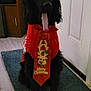 animal, black_dog, carpet, christmas, christmas_tie, cute, decorations, dog, door, festive, floor, furniture, holiday, holiday_clothing, indoor, pet, sitting, sweater, tie, tongue_out