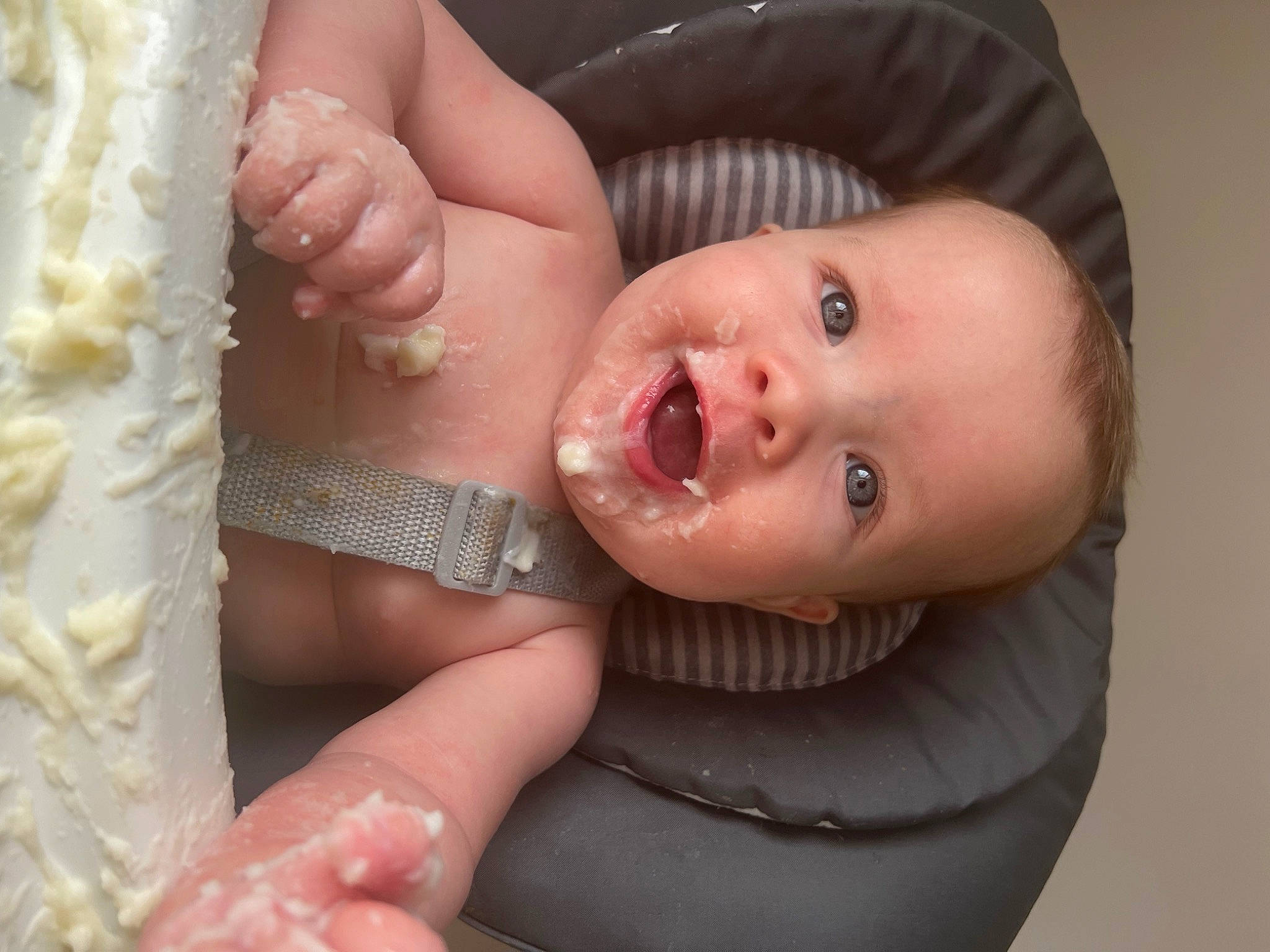 Carson is registered to the contest to win money with this photo: baby, baby_products, baby_toddler_clothing, bathing, chest, child, comfort_food, eyelash, finger, food, fun, gesture, happy, ingredient, jewellery, nail, person, smile, sweetness, thumb