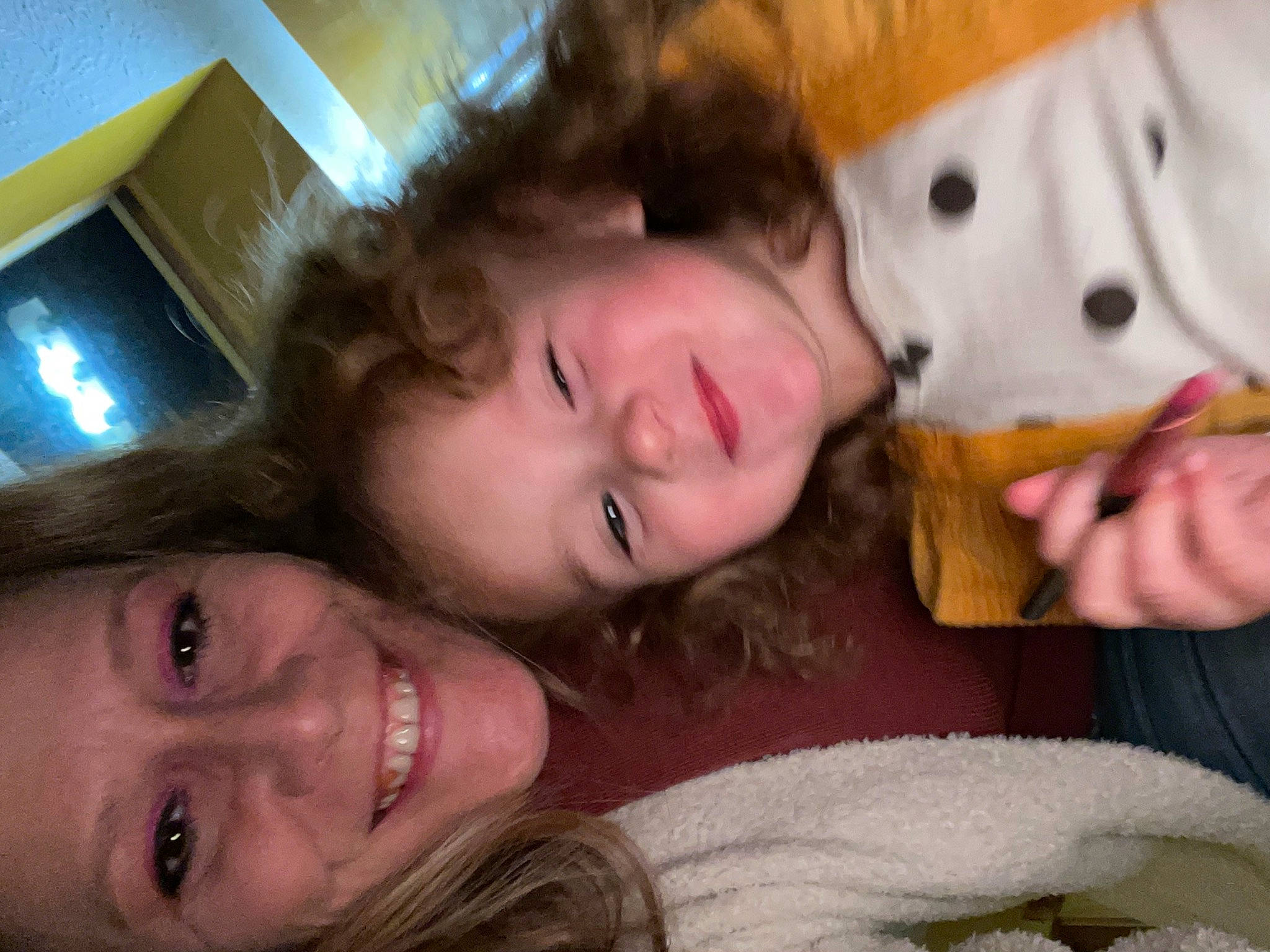 Caroline is registered to the contest to win money with this photo: cheek, child, event, eye, fun, fur, happy, jaw, joy, laugh, mouth, nose, organ, person, room, selfie, smile