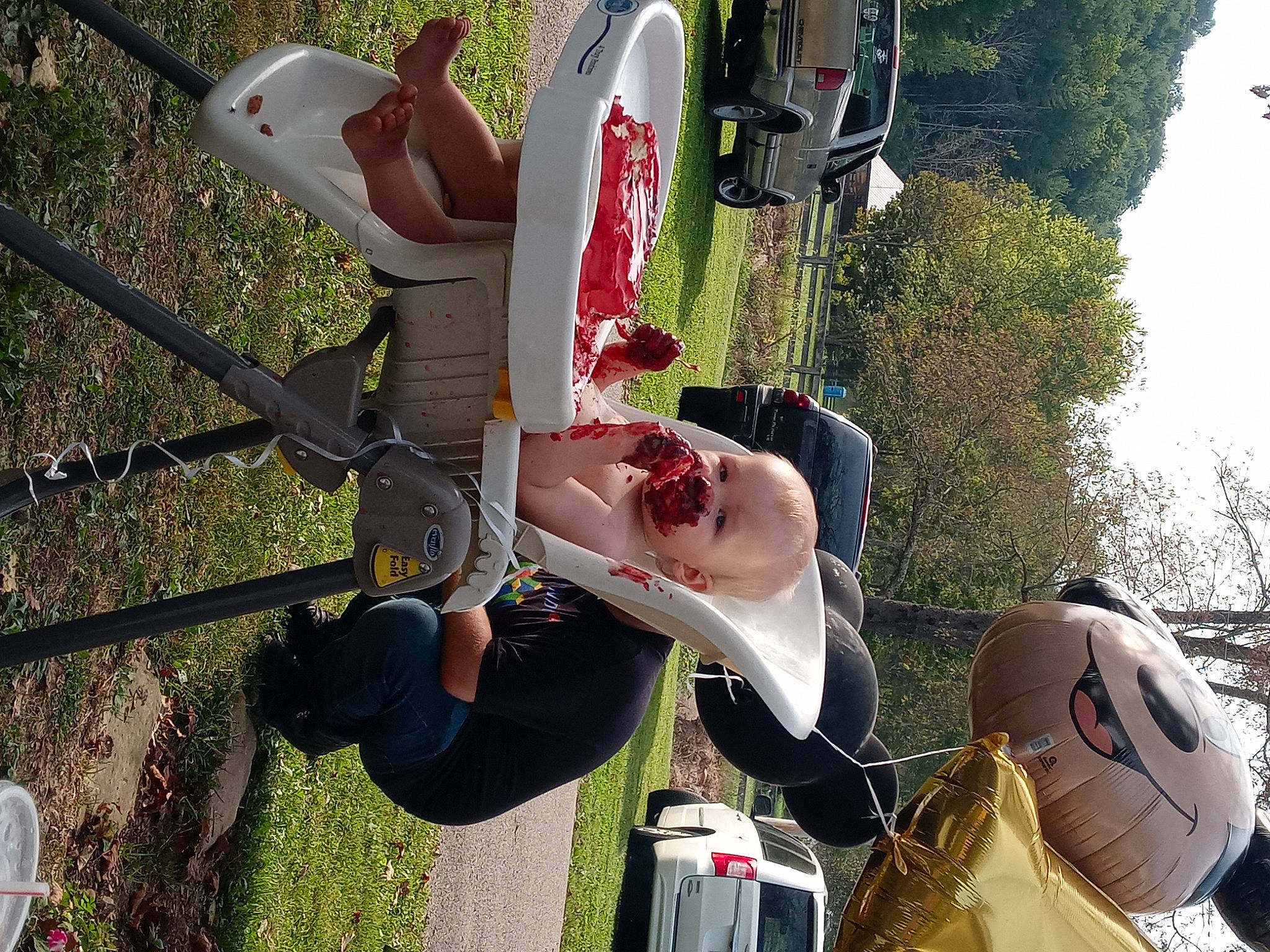 Joesph joined the competition — help win amazing prizes! auto_part, automotive_exterior, car, family_car, fun, grass, leisure, motor_vehicle, person, plant, pole, recreation, sky, smile, t_shirt, tire, tree, vehicle, white