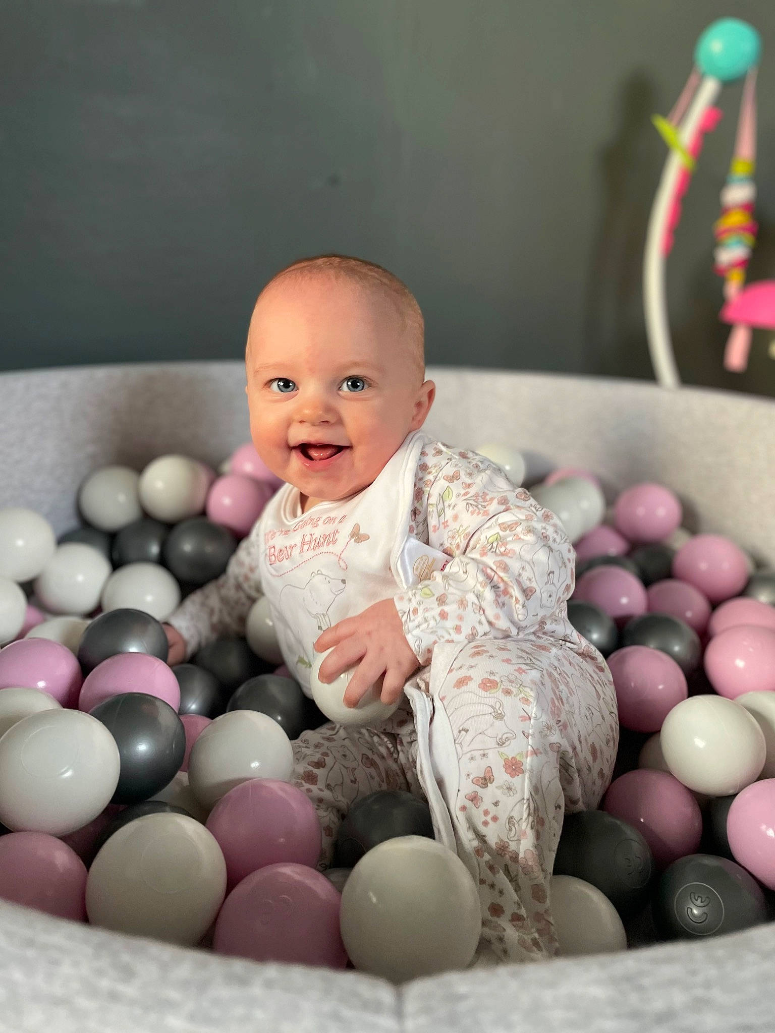 Lacey joined the competition — help win amazing prizes! baby, baby_products, baby_toddler_clothing, beauty, child, comfort, easter, egg, event, fun, happy, joy, people, person, pink, play, room, sitting, smile, sweetness