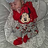 Ailany joined the competition — help win amazing prizes! baby, sleeping, headband, red_clothing, minnie_mouse, patterned_pants, socks, cushion, infant, cute, indoor, portrait, child, small_face, adorable, resting, clothing, accessory, seat, soft
